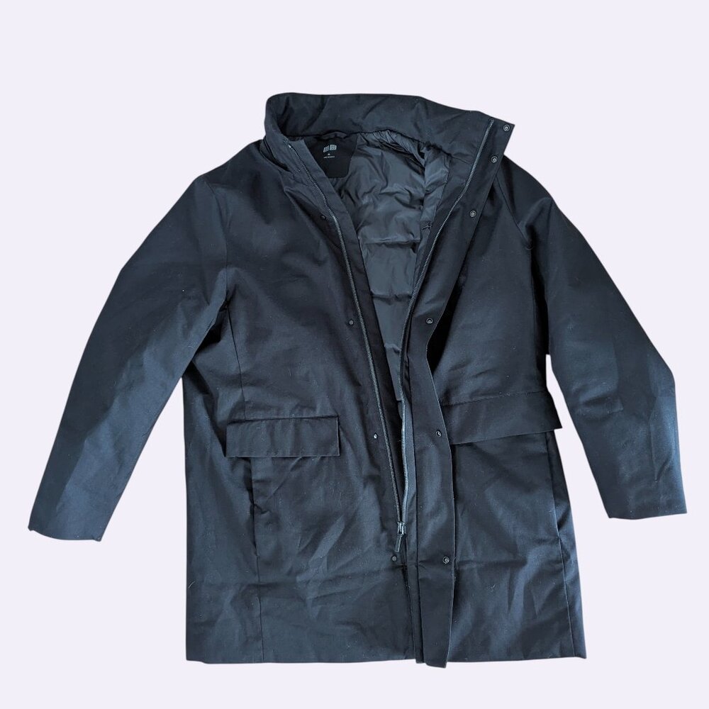 UNIQLO Hybrid Down Coat 2-Way XL Black Detachable Hood